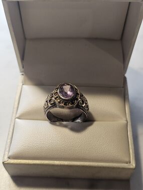 Vintage Sterling Silver Amethyst Statement Ring - Purple Gem Size 8